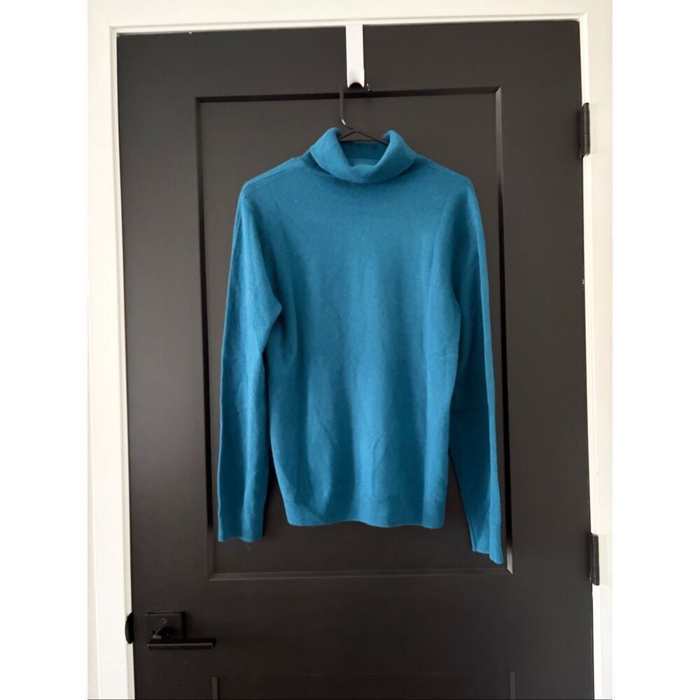 Orvis Teal Blue Turtleneck Sweater 100% Cashmere Luxury Knit Size L